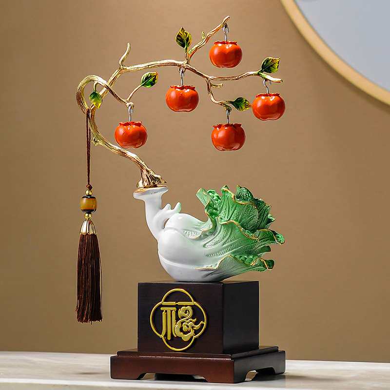 新中式玉白菜发财摆件高档餐边柜电视柜办公室装饰品纯手工家用