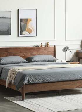 北美FAS黑胡桃木床全实木简约北欧1 . 8米新中式卧室双人主卧大床
