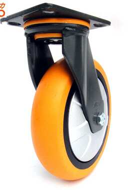 向荣脚轮 墨绿漆8寸活动橙色圆面PU轮 静音环保轮单轮载重380KG