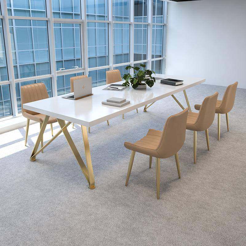 北欧多人长条会议桌简约现代白色实木电脑办公桌公司培训洽谈桌椅