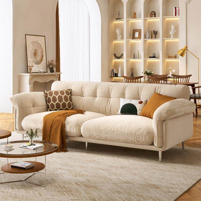 云朵布艺沙发小户型真皮现代客厅三人位直排奶油乳胶法式复古沙发