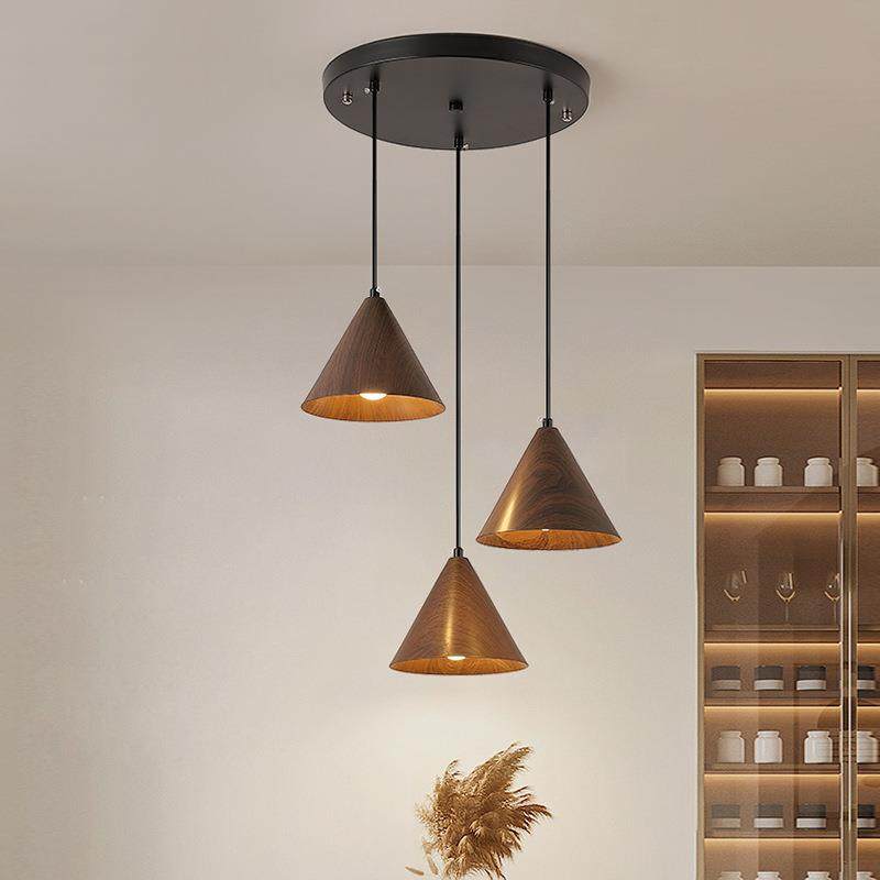 新中式餐厅灯罩吊灯复古火锅店吧台小吊灯民宿三头饭厅灯中山灯具