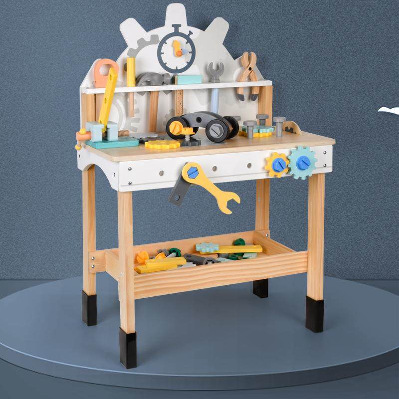 北欧风木质仿真工具台宝宝过家家维修工作台螺丝螺母拼装扳手钳子