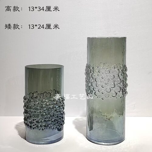 简约现代珠点灰色玻璃花瓶摆件家居样板间客厅桌面插花设计装饰