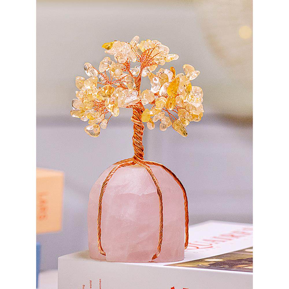 天然黄粉水晶办公桌装饰摆件女生工位好物桌面电竞房间布置