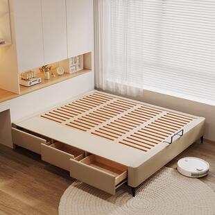 直观家具意式储物无床头床小户型榉木排骨架带抽屉皮艺榻榻米儿童