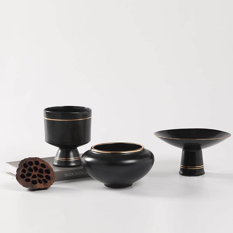 花瓶黑色描金北欧陶瓷个性艺术干花客厅花器装饰水果盘摆件,工业油品/胶粘/化学/实验室用品,其他实验室设备,淘宝优惠券,粉丝福利购,淘宝优惠卷