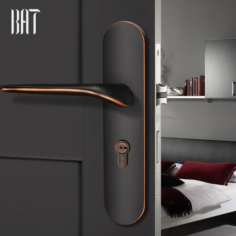 厂家黑色房门执手锁五金锁具卧室木门锁静音室内门锁静音锁