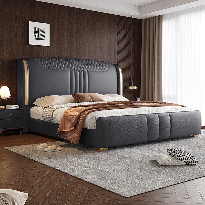 极简轻奢现代简约风双人床主卧1.5米1.8米豪华大床软包储物婚床