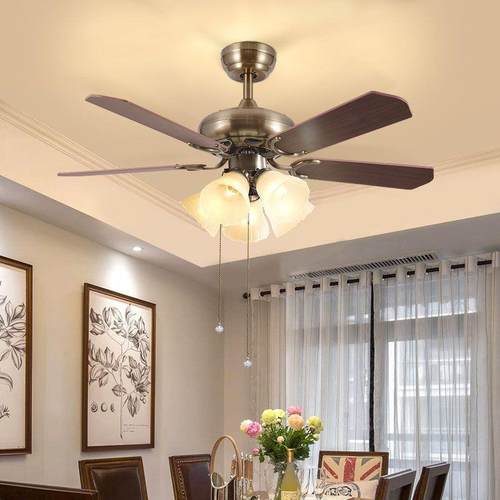 餐厅风扇灯美式吊扇灯静音木扇叶简约复古欧式卧室中山装饰灯具