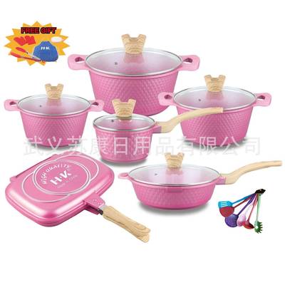 NEW新款小钻23pcs件套小钻不粘锅具陶瓷麦饭石钻石铝锅套装POT