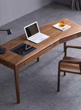 北美黑胡桃书桌北欧轻奢实木办公桌现代简约转角办公台书房电脑桌