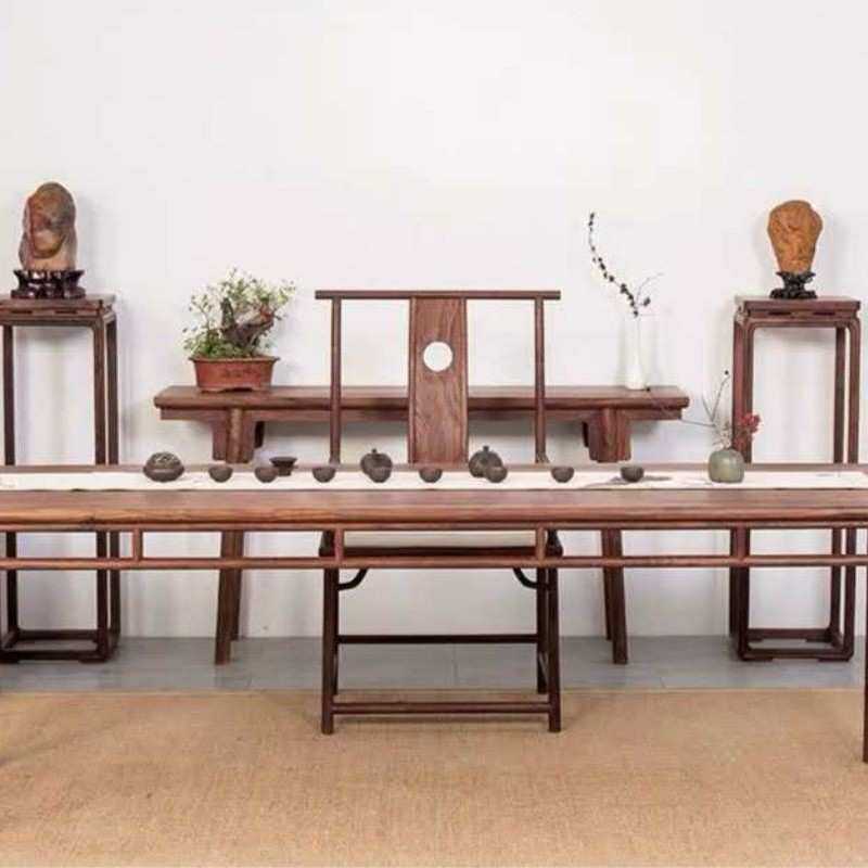 新中式茶台实木茶桌椅组合禅意干泡台书桌画案老榆木茶室家具