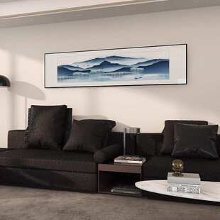 中式山水风景卧室横向装饰画新中式风格水墨江南国画床头挂画