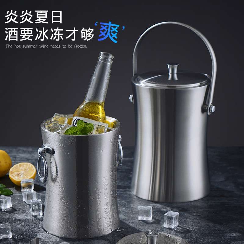 加厚不锈钢冰桶双层香槟桶红酒冰镇啤酒冰块桶KTV酒吧用具冰酒桶