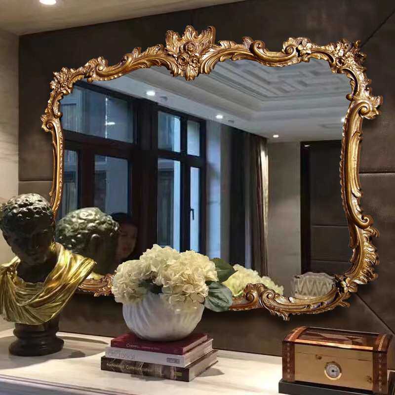 奢华复古做旧雕花镜洗手台壁挂镜子欧式浴室镜法式卫生间壁挂镜子
