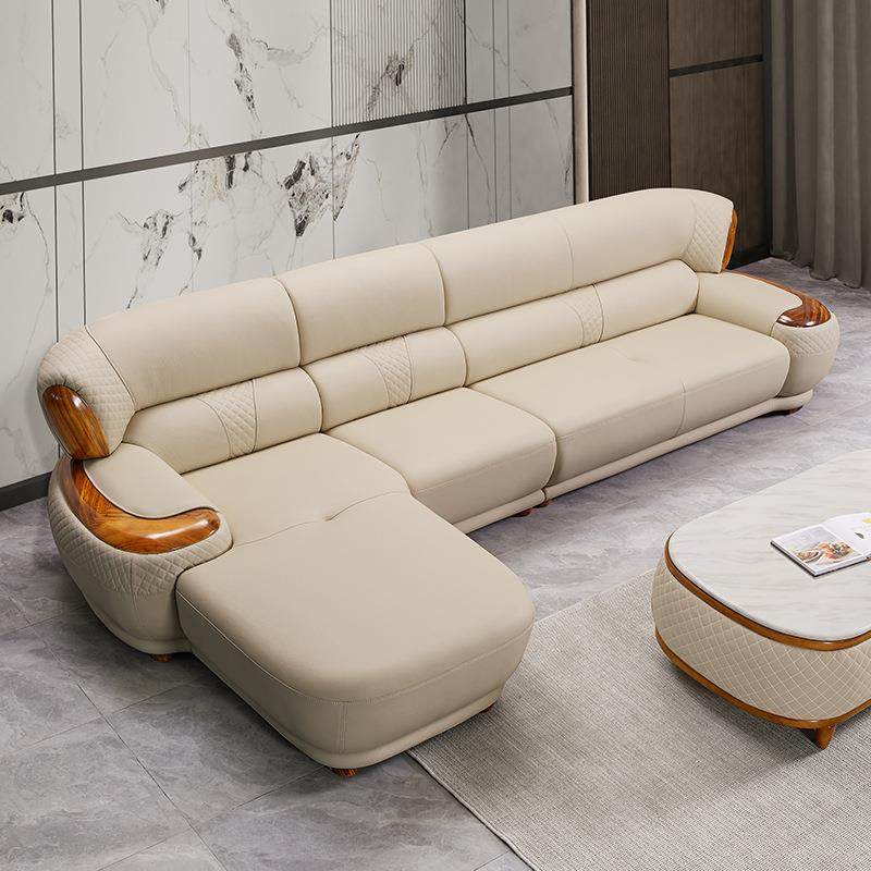 新中式乌金木真皮沙发高端别墅大平层客厅皮艺实木贵妃转角23组合