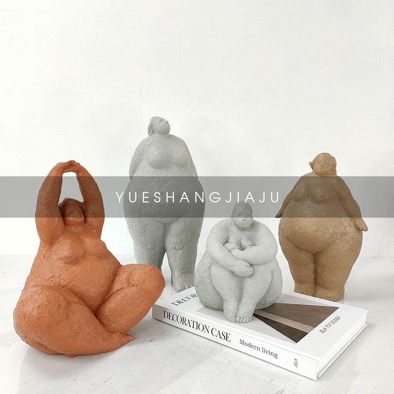 北欧轻奢胖女人抽象站姿艺术摆件设计师人物软装客厅样板间装饰品