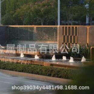 小区入口不锈钢瀑布喷泉水景工程园林景观不锈钢景墙装饰