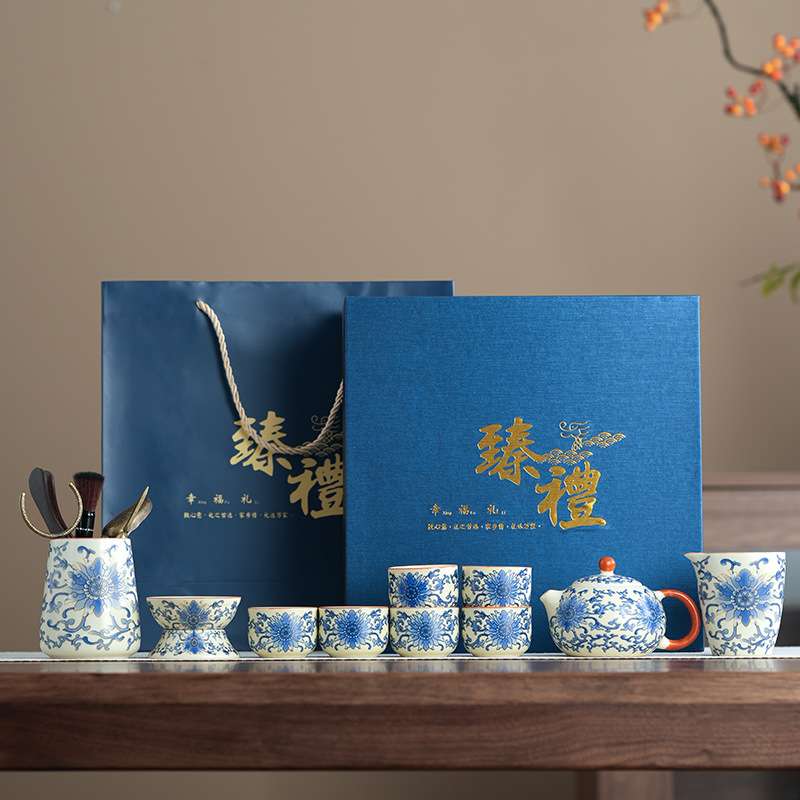 功夫国潮黄汝窑米黄色汝窑一壶六杯茶具套装户外便携式泡茶杯公司