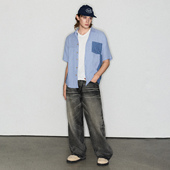 衬衫 Deep Rain格子拼接撞色条纹设计感日系复古百搭休闲短袖