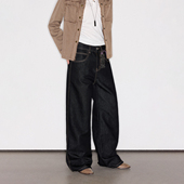 复古休闲宽松牛仔裤 Deep Rain简约纯色原牛廓形垂感美式