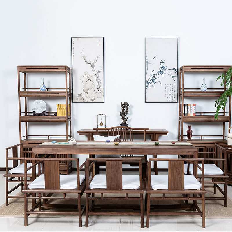 新中式实木茶桌椅组合家用办公室老榆木禅意功夫大板茶台茶室家具
