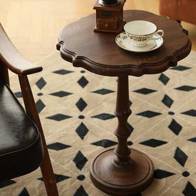 复古花边小茶几实木中古圆形小边几角几阳台客厅家用小户型