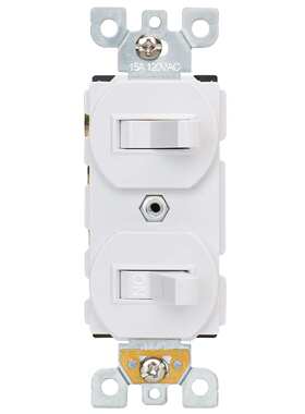 Baomain 双开关灯开关,15 安培 125V 双单极住宅级,开\/关电动墙