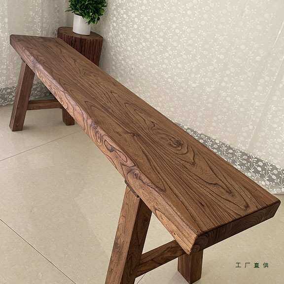 实木榆木长条凳茶桌板凳饭店复古桌凳餐桌凳家用双人凳老式凳定
