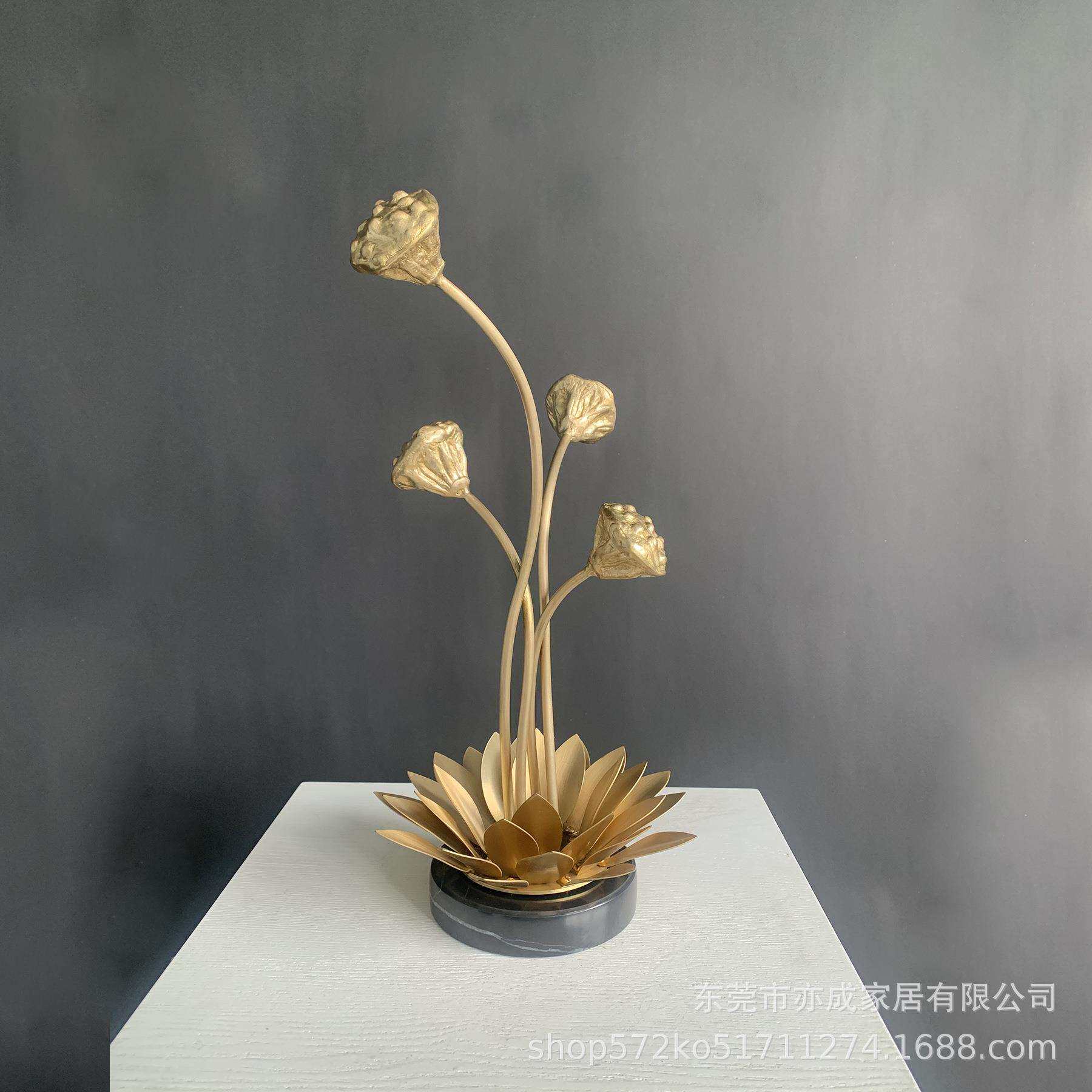 新中式全铜荷花摆件高端禅意家居客厅书柜博古架办公室软装饰品