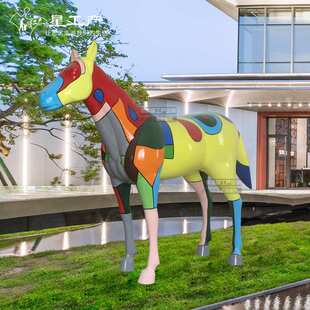 售楼处地产园林景观小品不锈钢仿真动物马金属雕塑酒店庭院摆件