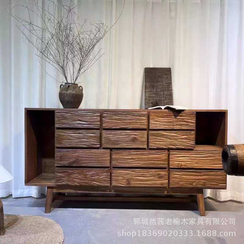 中式老榆木餐边柜家居客厅收纳柜实木老门板茶水柜装饰玄关柜斗柜