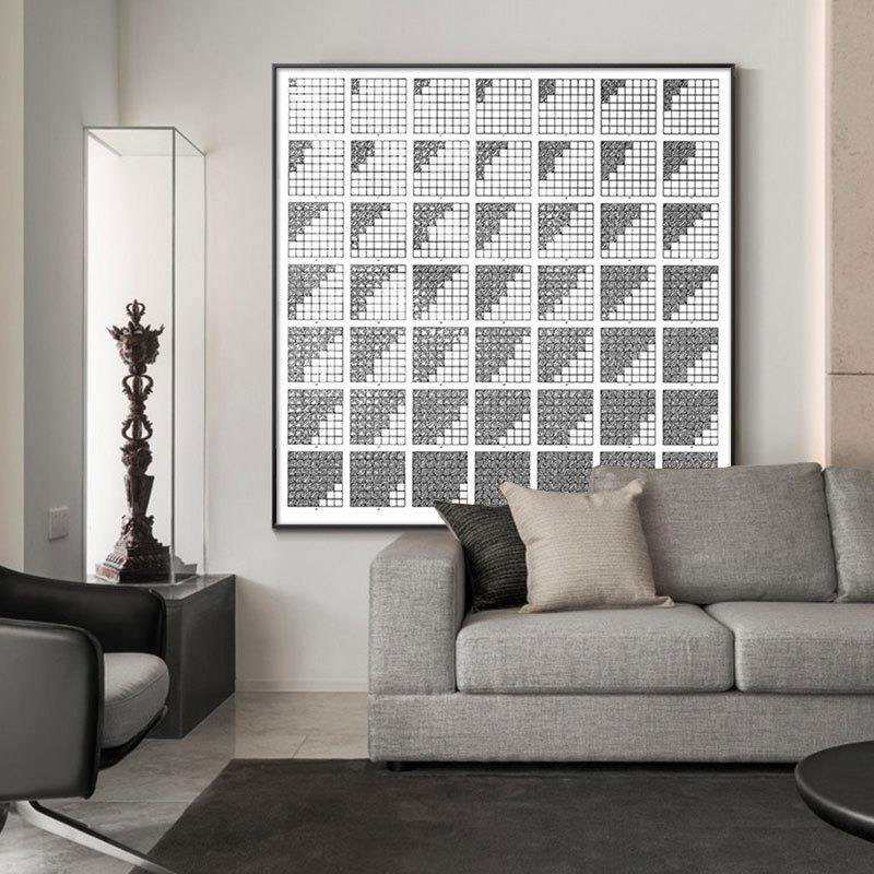 现代抽象装饰画黑白简约格子小众挂画餐厅样板间玄关书房办公室画