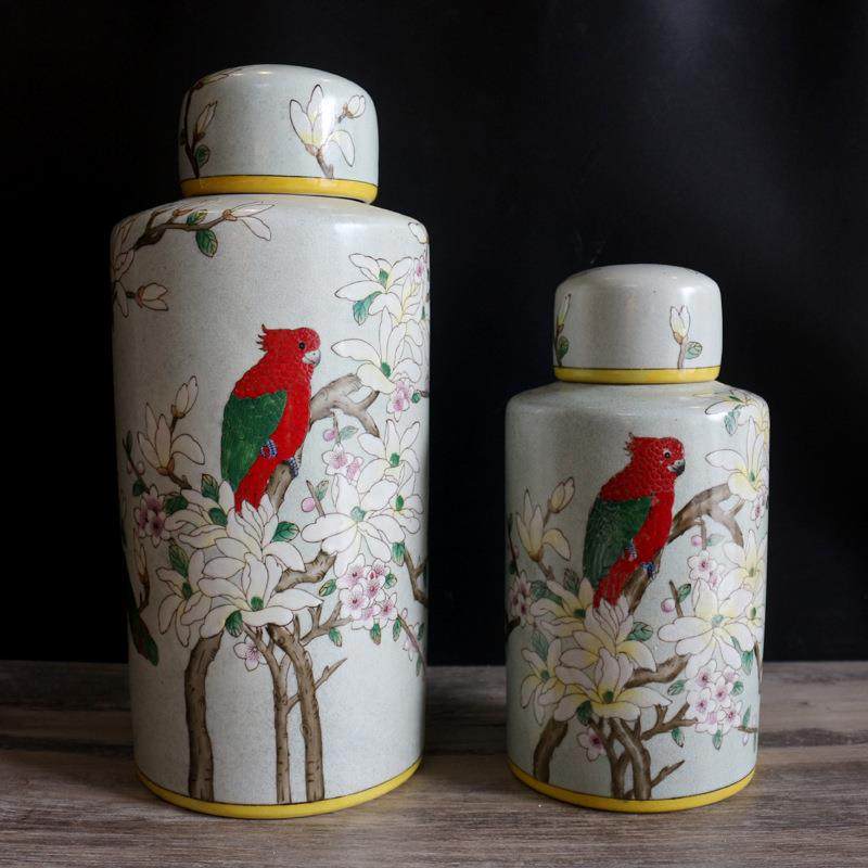 新古典美式欧式陶瓷装饰罐储物罐摆件美式家居客厅样板房花瓶圆罐