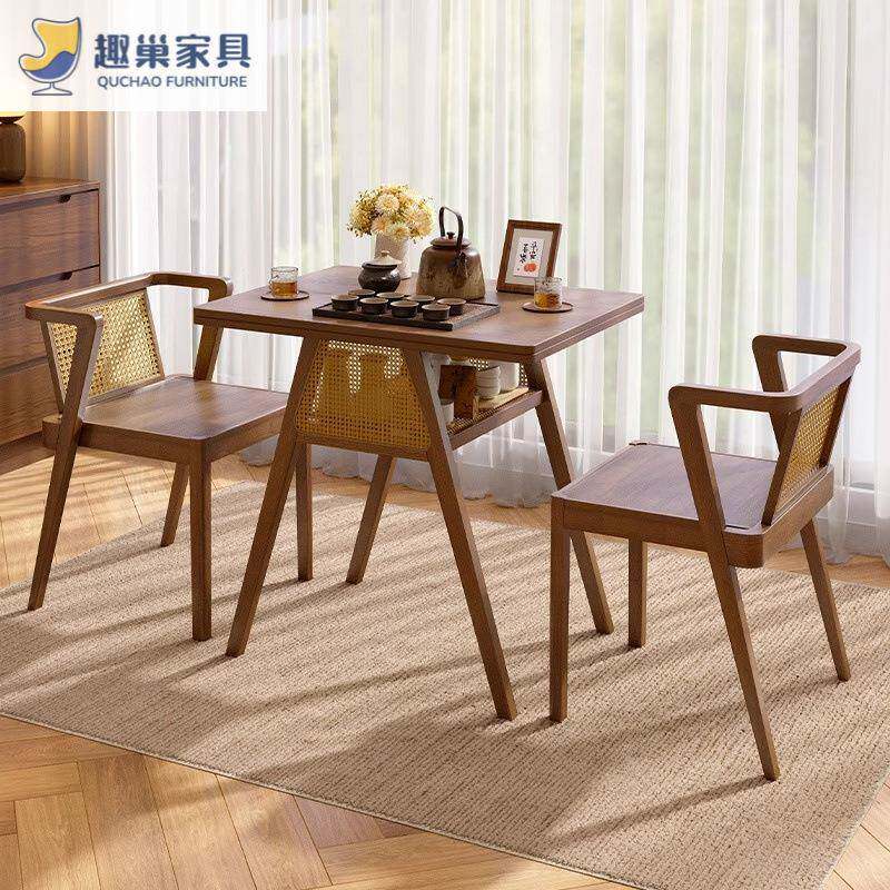 中古风茶台实木折叠休闲家用茶桌阳台小户型三件套桌椅组合书桌