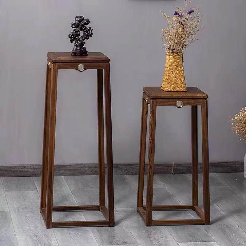 北美黑胡桃木花架批发室内落地实木轻奢花架置物架花瓶石头架榫卯