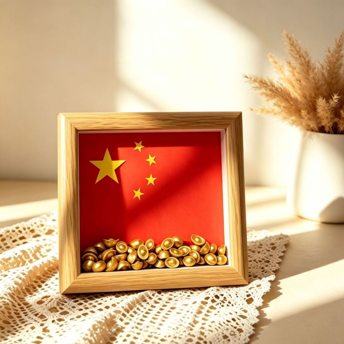 国庆五星红旗桌面摆台相框礼物