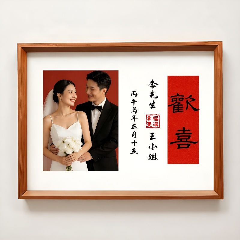 结婚照片摆台木质相框定制礼物
