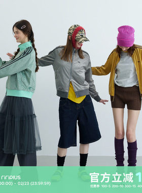 riverstone plus 美式复古波点立领拉链卫衣外套女春季修身上衣