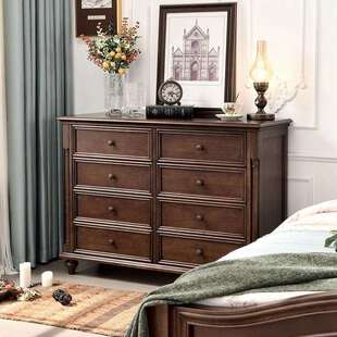 法式复古实木斗柜简约中古风卧室胡桃色储物柜美式轻奢抽屉床尾柜