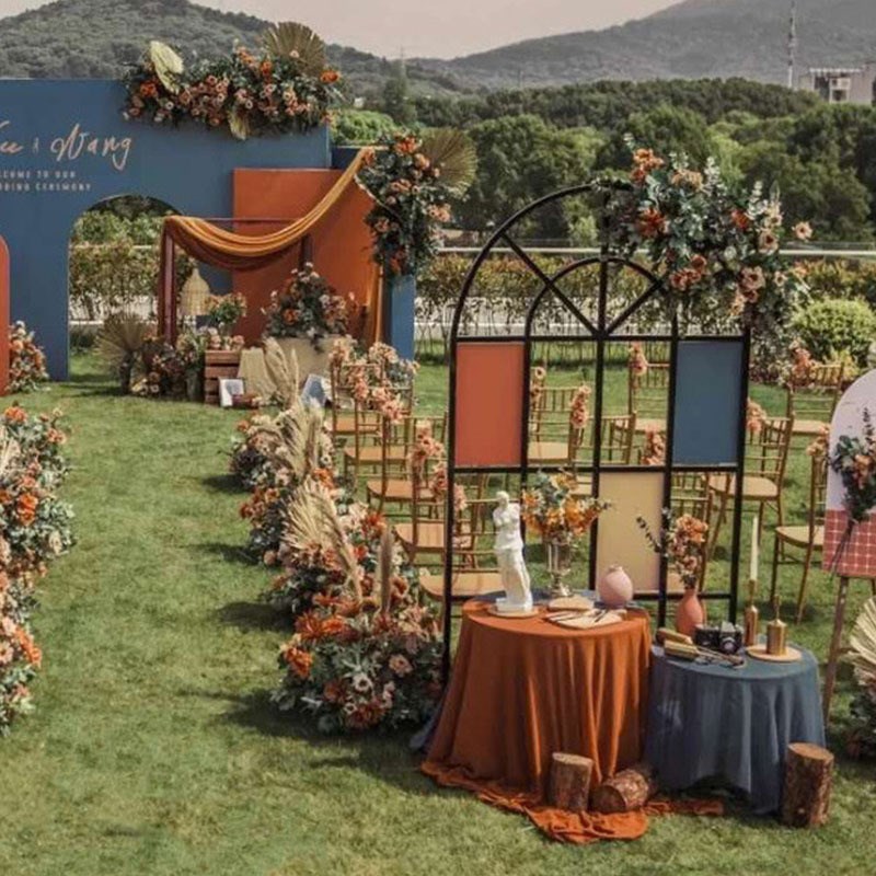 新款婚庆道具中式婚礼背景铁艺方框几何屏风花田喜事花架森系拱门