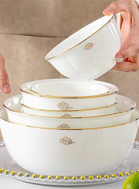 ?吉祥如意骨瓷碗家用新2025款轻饭金边碗碟套F76876？奢装陶瓷碗