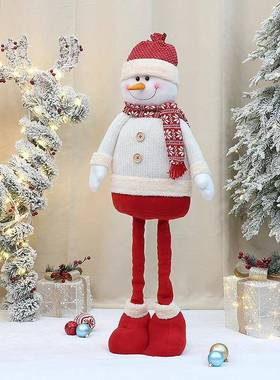 圣织诞装饰品3inch大尺寸圣诞公仔针腿部可伸ZJY缩布艺老8人雪人