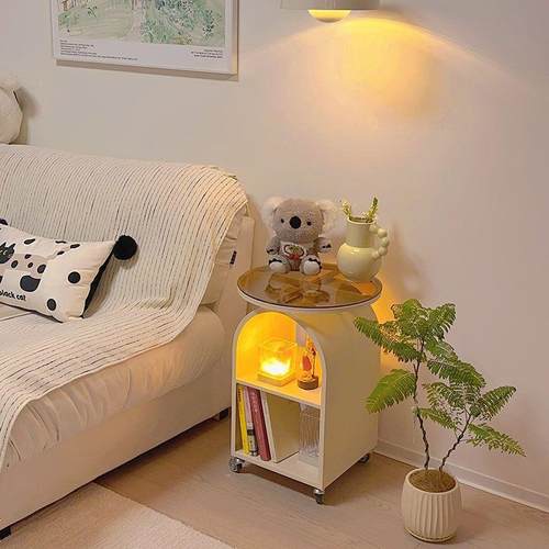 可无品牌/几动带简轮客厅沙发边几玻璃小茶网红易小圆桌小户型创