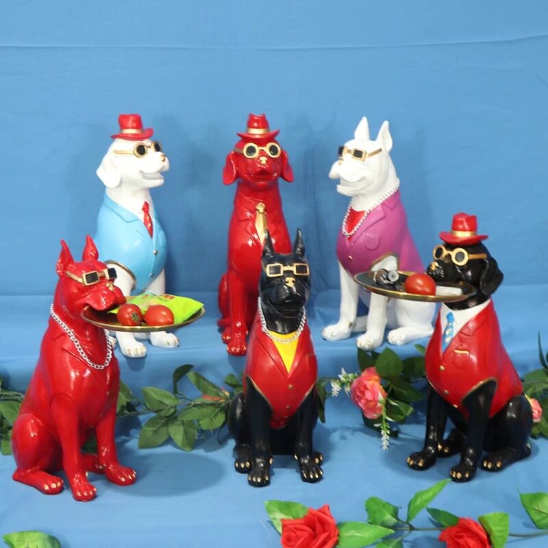 轻奢树脂绅士犬收纳托盘摆件