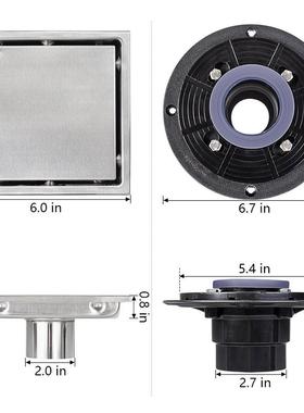 跨境法304不锈地钢隐形地漏带兰630815X1n4n美式地漏连接器防臭漏