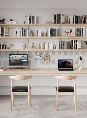 A9L原BFK人木书桌书架一带体桌家用双写字台台式电脑桌洞纳洞板收