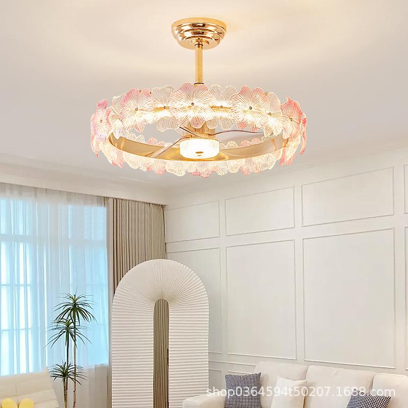 卧室水温晶创风扇灯法式轻护眼客厅吸顶灯馨意花朵灯无品牌/奢一
