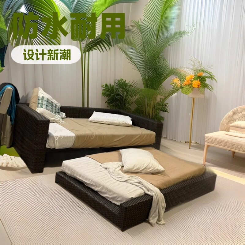 藤编户外庭院躺床收纳床T641
